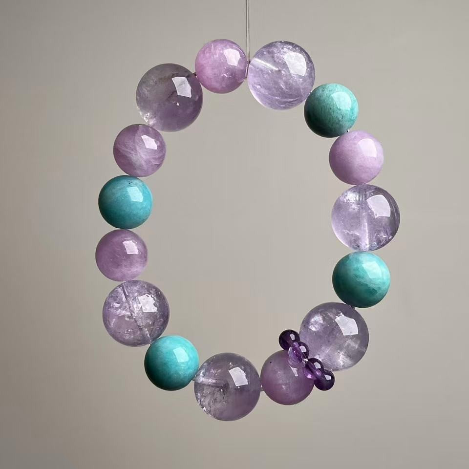 Blue-purple gradient healing crystal bracelet with amethyst charm accent