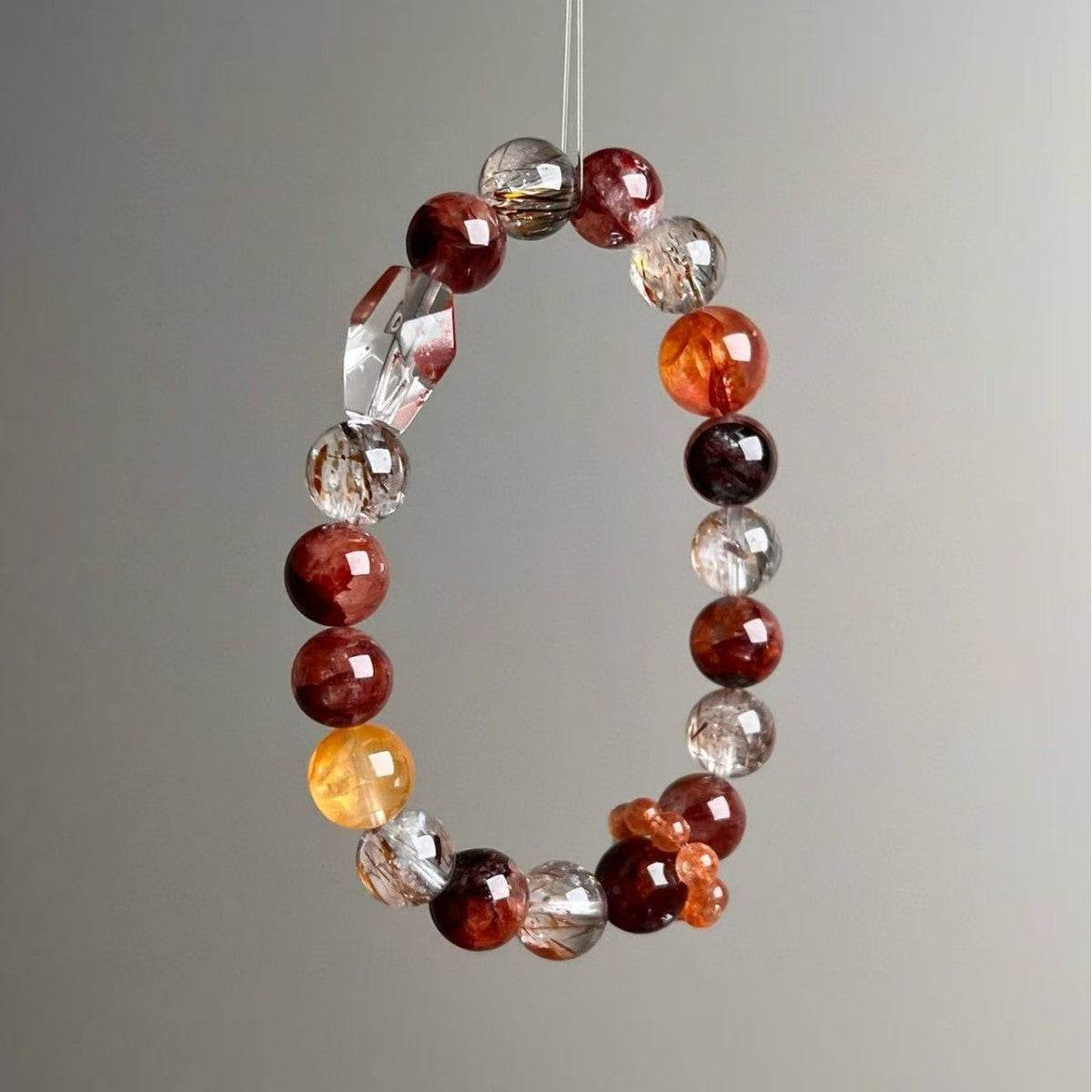 Dansenmonk 10mm Black Gold Super Seven Red Yellow Hematoid Crystal Bracelet Energy Guardian Wealth Stone For Scorpio Capricorn Aries Women Natural Healing Bracelet