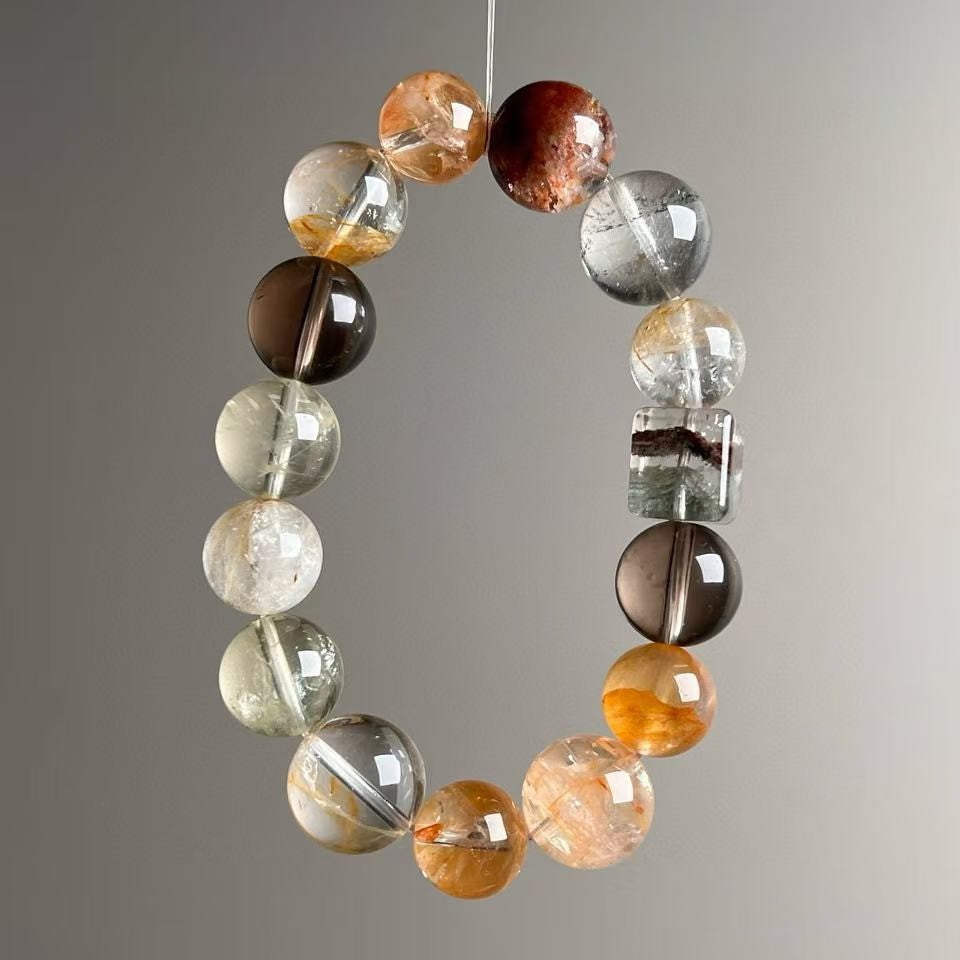 Natural Yellow Phantom Smoky Quartz Crystal Bracelet 11mm - View 2