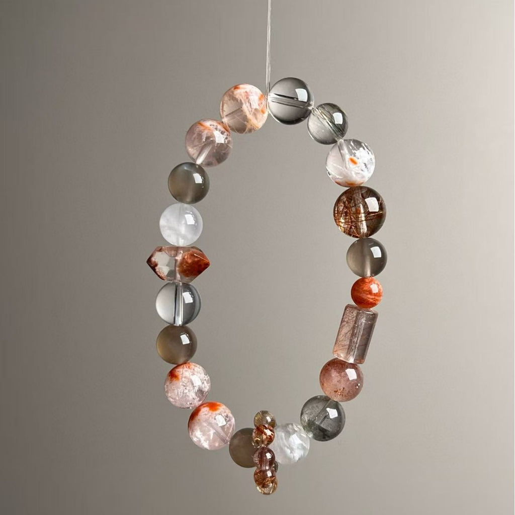 Dansenmonk 10mm Collectible Multi-Gem Crystal Bracelet | Copper Rutilated & Red Hematoid Wealth Guardian Stone For Scorpio Capricorn Aries Women Natural Healing Bracelet