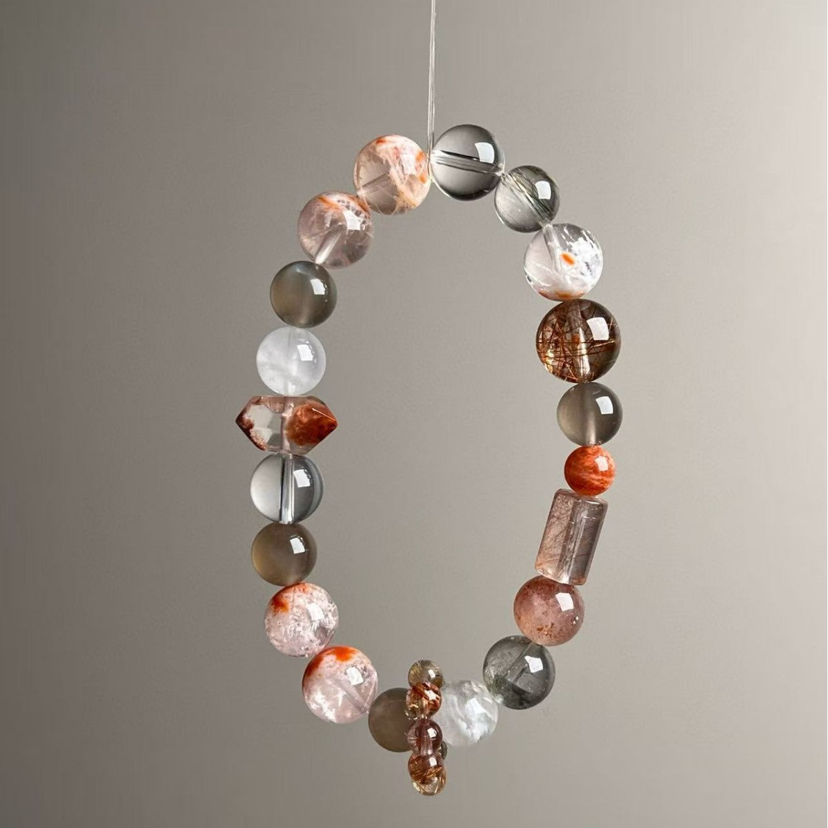 Dansenmonk 10mm Collectible Multi-Gem Crystal Bracelet | Copper Rutilated & Red Hematoid Wealth Guardian Stone For Scorpio Capricorn Aries Women Natural Healing Bracelet