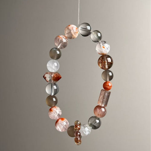 Dansenmonk 10mm Collectible Multi-Gem Crystal Bracelet | Copper Rutilated & Red Hematoid Wealth Guardian Stone For Scorpio Capricorn Aries Women Natural Healing Bracelet