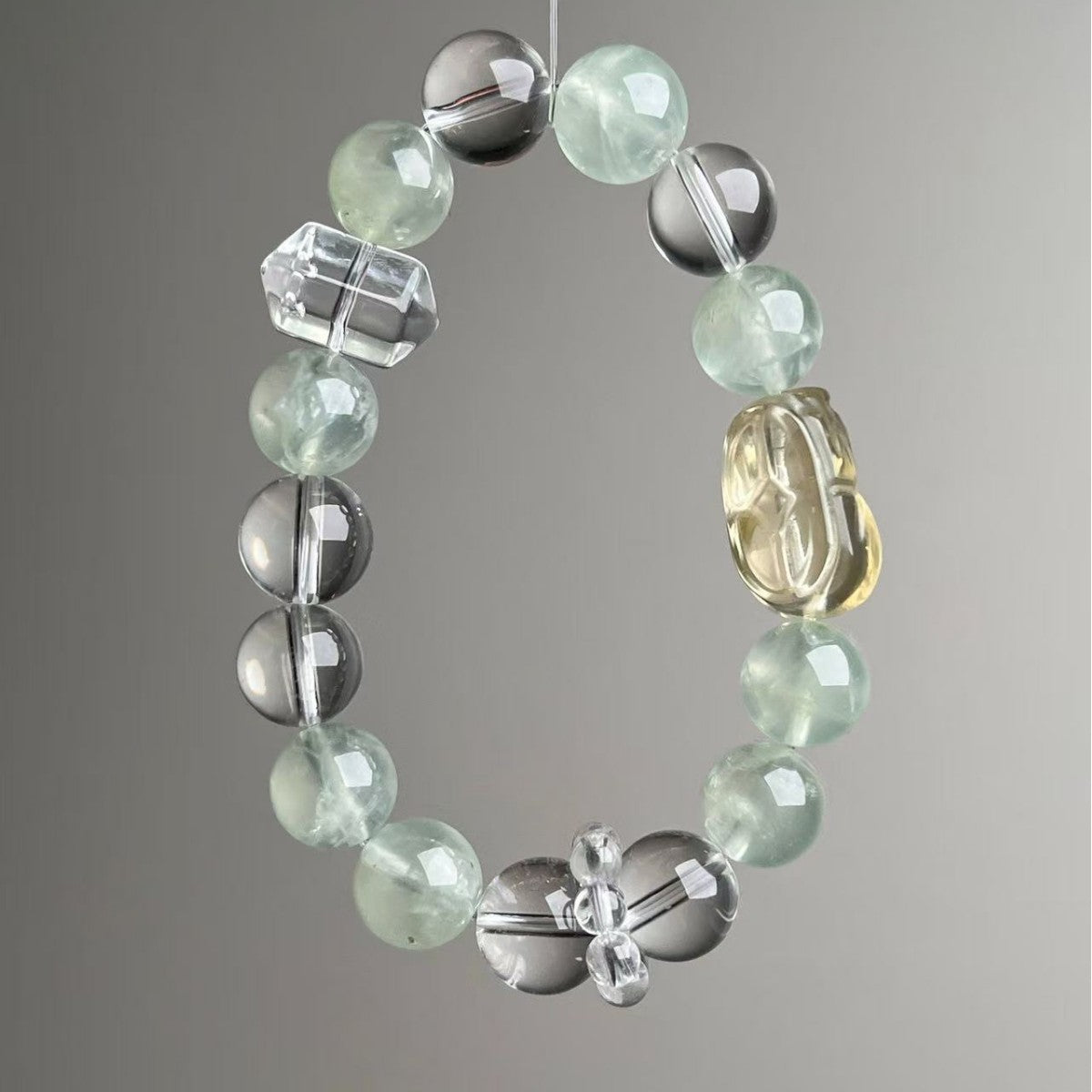 Natural Multi-Stone Clear Quartz Green Jade Snow Phantom Bracelet 11mm - View 2