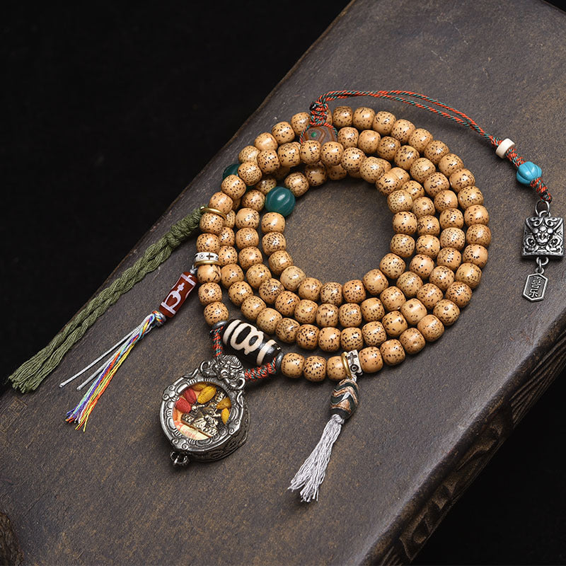 Dansenmonk Tibetan Butter Yellow Star Moon Bodhi 108 Mala | Ethnic Prayer Bead Necklace Bracelet