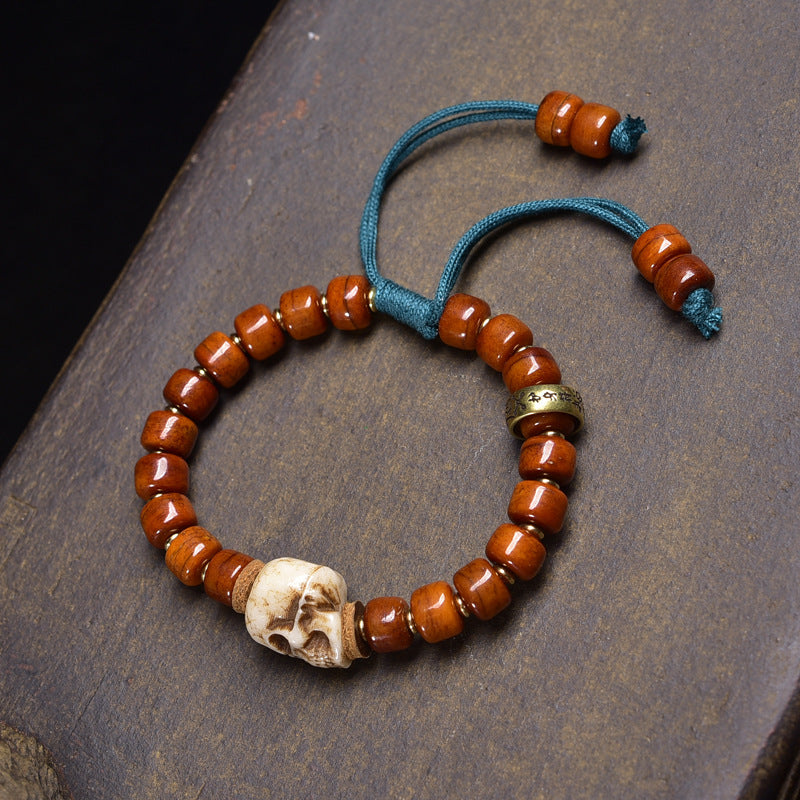 Tibetan Citipati single skull bracelet with malachite and brass hardware