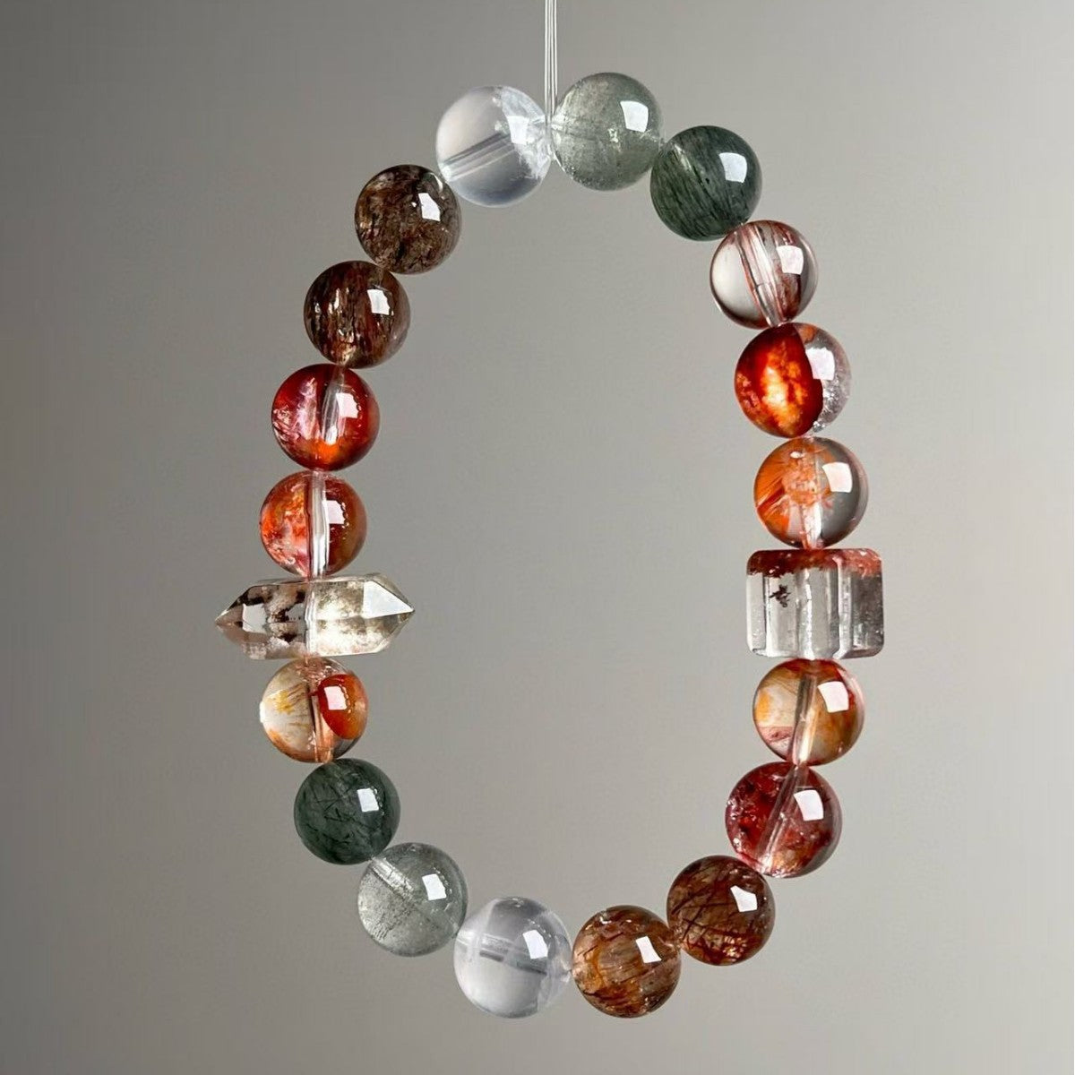 Natural Multi-Gemstone Rutilated Quartz Phantom Quartz Bracelet - View 2