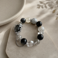 Dansenmonk Silver Sheen Obsidian  Blue Grey Rabbit Hair Quartz Bracelet  13mm Natural Crystal Beaded Bracelet  Dark Aesthetic Jewelry