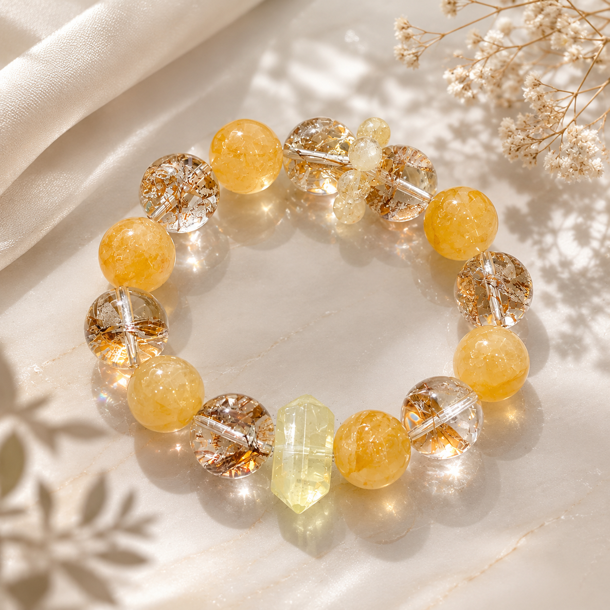 Dansenmonk Natural Clear Quartz Multi-Stone Bracelet Handcrafted Crystal Beaded Bracelet 12-14mm Gemstone Jewelry