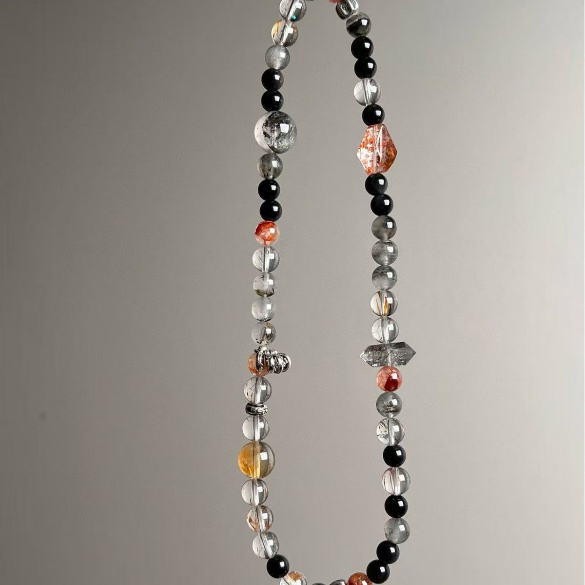 Natural Double-Loop Phantom Quartz Obsidian Crystal Bracelet - Necklace View 2