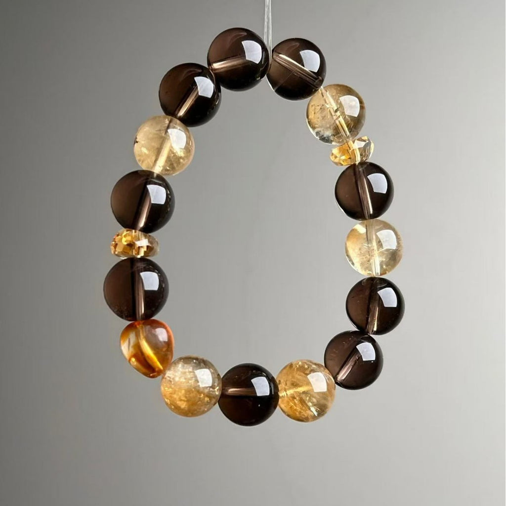 Natural Yellow Tower Crystal & Smoky Quartz Bracelet 12mm - View 2