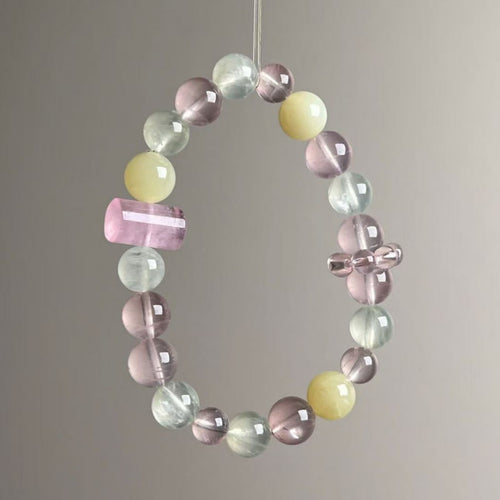 Natural Rose Quartz Fluorite Citrine Bracelet - Side View