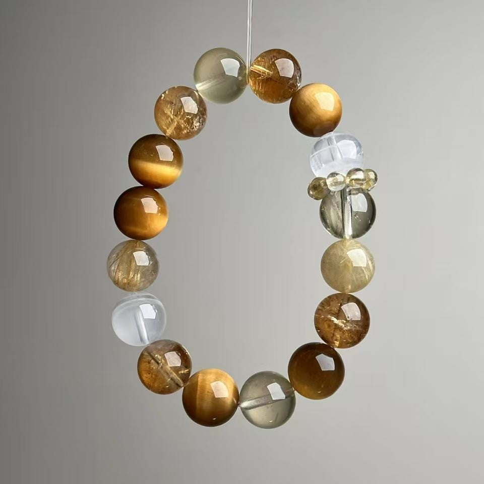 Natural Rutilated Quartz Tiger's Eye Mixed Bracelet 12mm - View 2