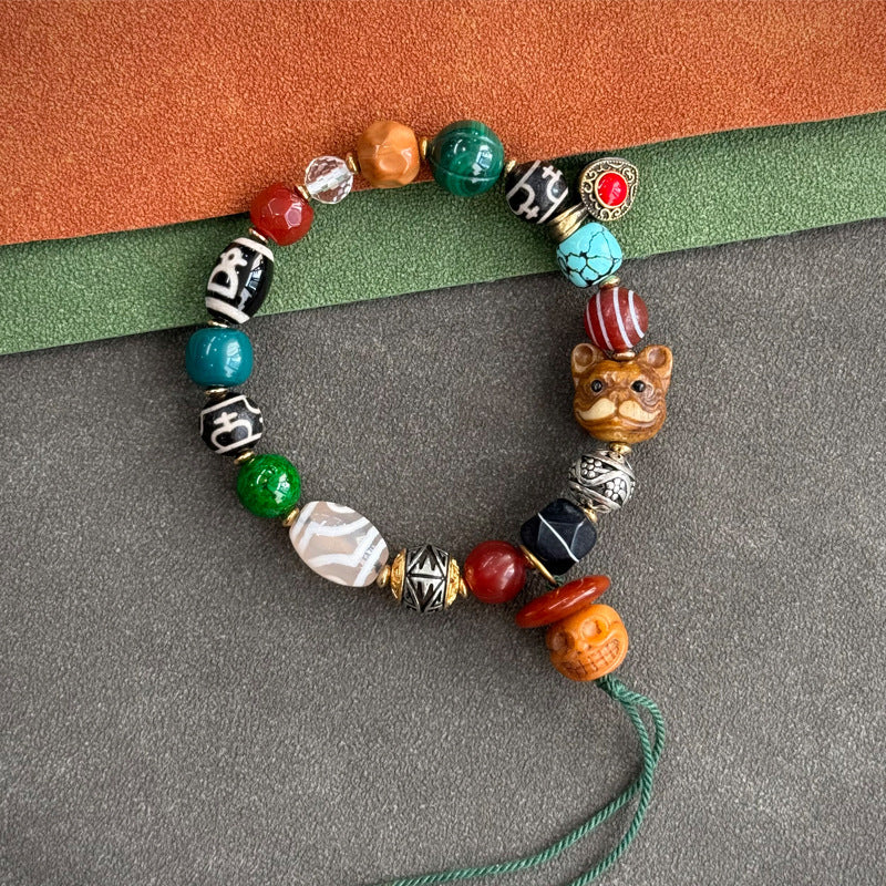 Dansenmonk Tibetan Vintage Returned Bone Multi-Gem Bracelet | 16 Beads Handcrafted Yak Bone & Camel Bone Mala