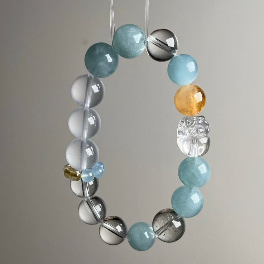 Natural Aquamarine Clear Quartz Pixiu Bracelet - View 2