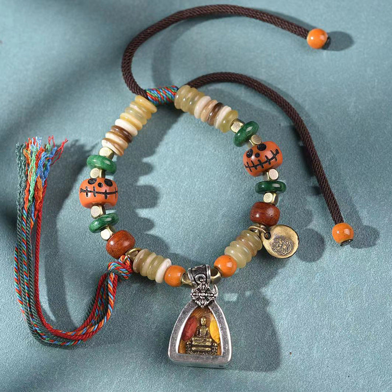 Tibetan Antler Bead Bracelet | Hand-Woven Adjustable Mala with Gau Box Buddha Pendant, Vintage Ethnic Stackable Bracelet