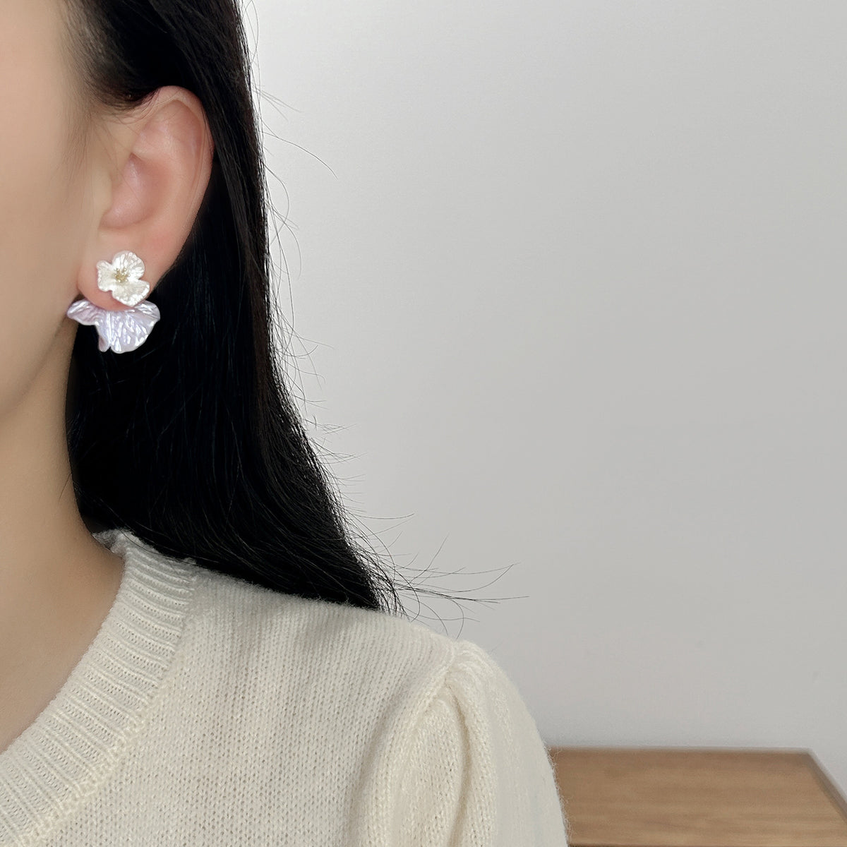 White French Style 3D Flower Stud Earrings