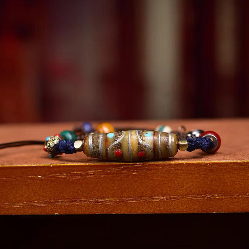 Handcrafted Tibetan Yak Bone Dzi Bead Bracelet
