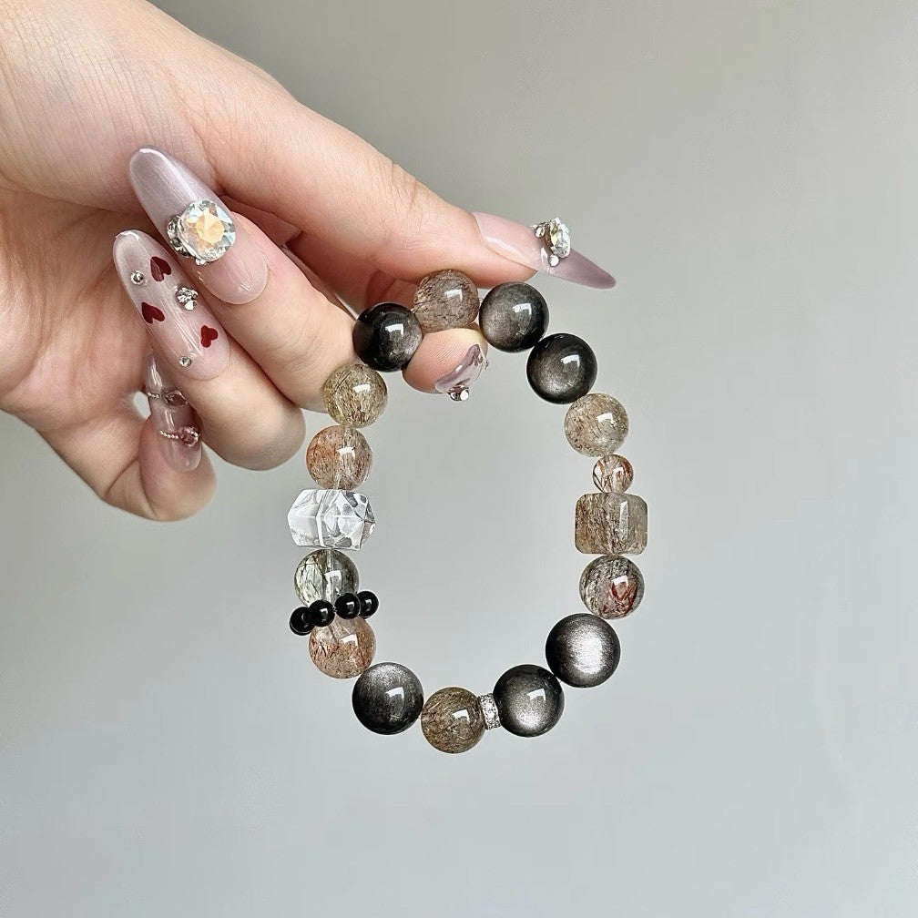Dansenmonk Natural Black Phantom Crystal Bracelet Guardian Energy Stone for Scorpio Capricorn Career Wealth Healing Wrist Beads