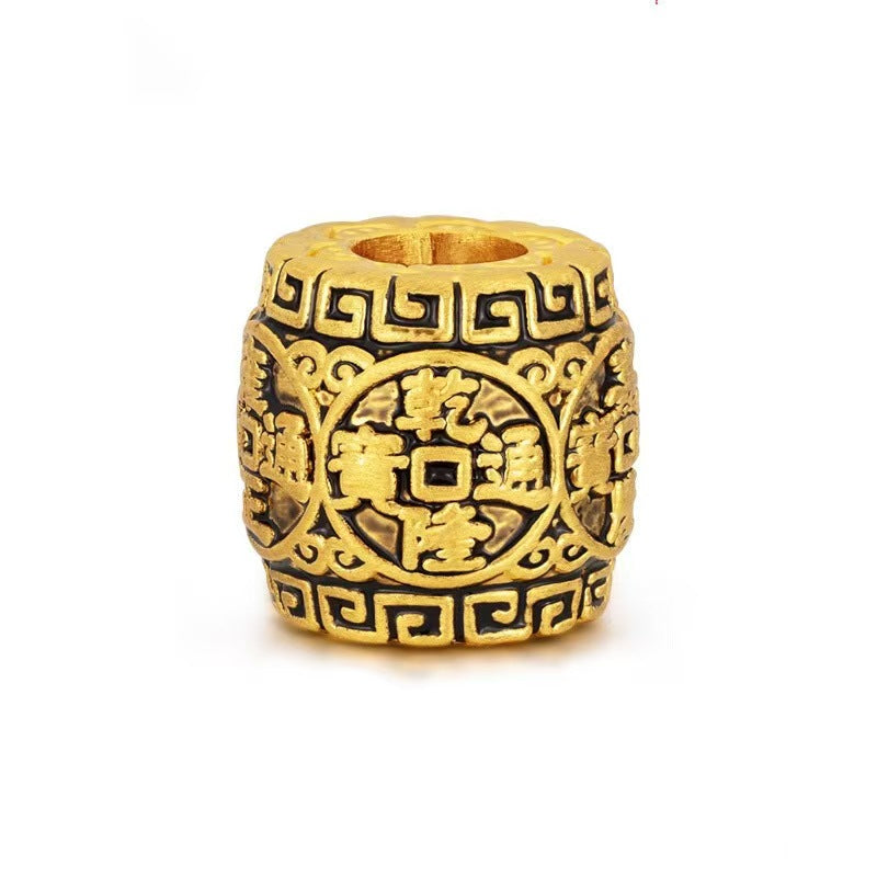 Five Emperor Coin Rotating Talisman Spacer Bead | Antiqued Brass DIY Bracelet Accessory for Good Fortune