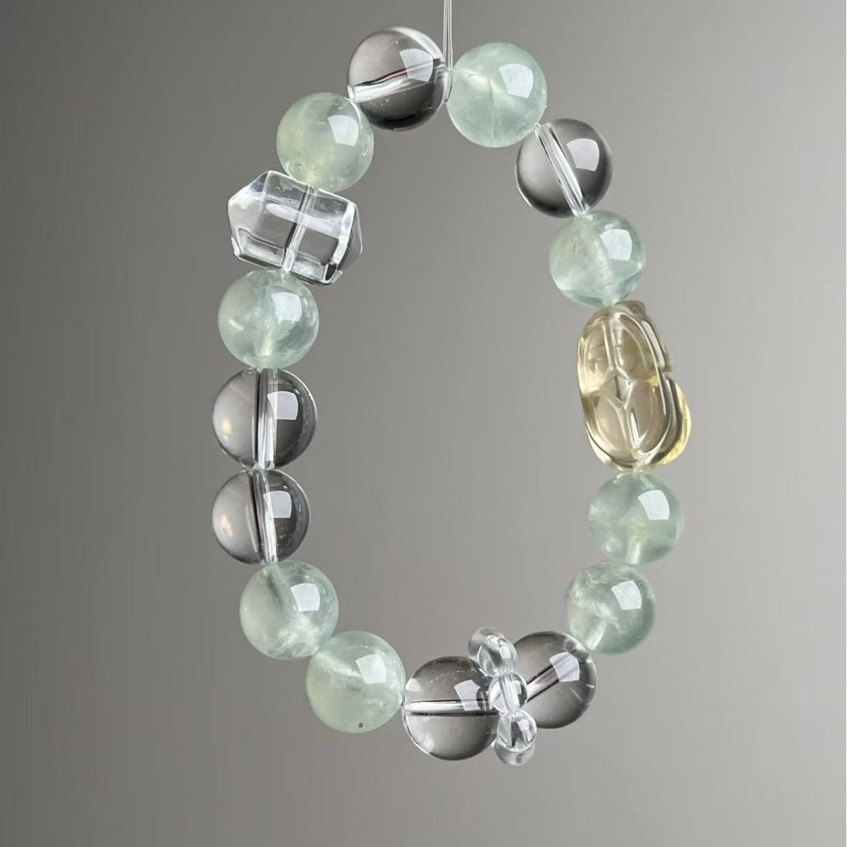 Natural Multi-Stone Clear Quartz Green Jade Snow Phantom Bracelet 11mm - View 3