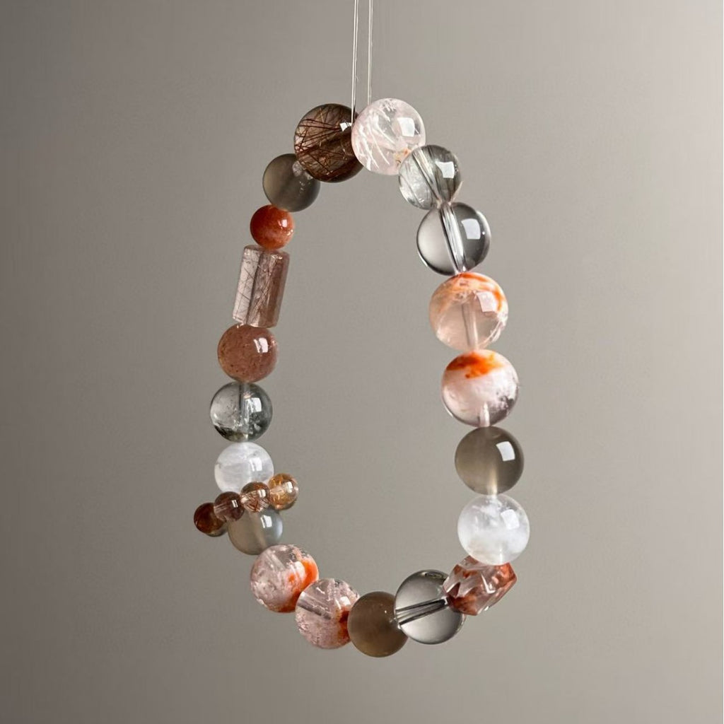 Dansenmonk 10mm Collectible Multi-Gem Crystal Bracelet | Copper Rutilated & Red Hematoid Wealth Guardian Stone For Scorpio Capricorn Aries Women Natural Healing Bracelet