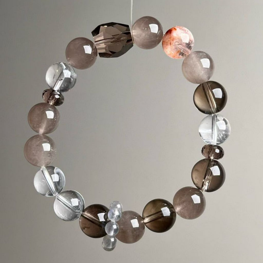 Natural Smoky Quartz Clear Quartz Rabbit-Hair Phantom Crystal Bracelet 11mm - View 3