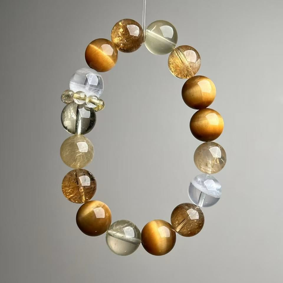 Natural Rutilated Quartz Tiger's Eye Mixed Bracelet 12mm - View 3
