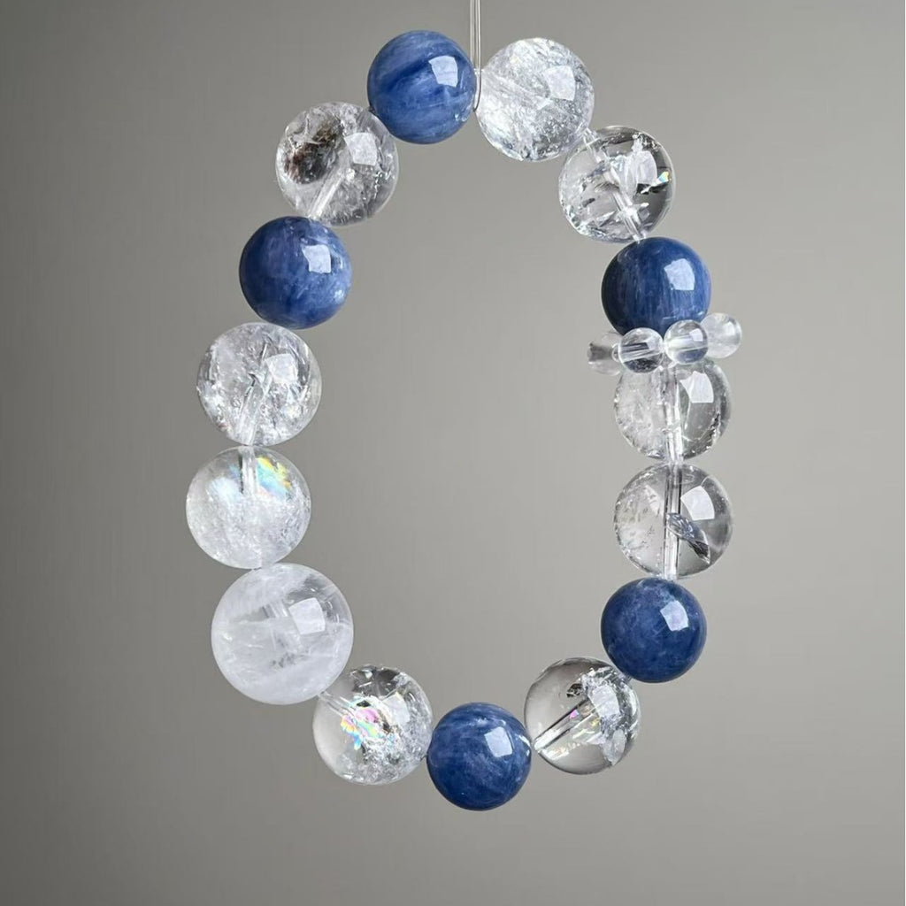 Natural Kyanite White Phantom Fire Aura Quartz Crystal Bracelet 11-14mm - View 3