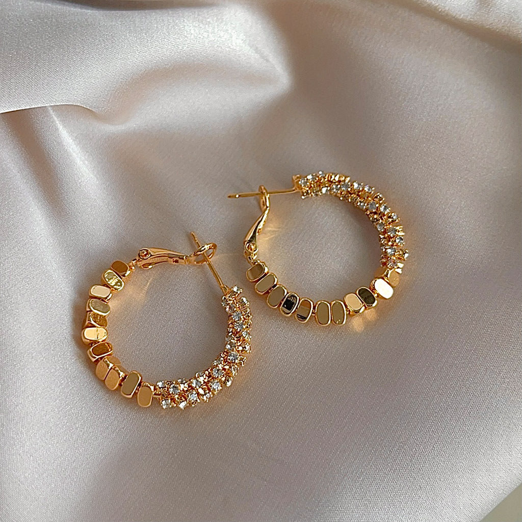 Plated Hoop Earrings, Luxury Paved Cubic Zirconia Circle Earrings, Minimalist Geometric Statement Hoop Earrings for Women
