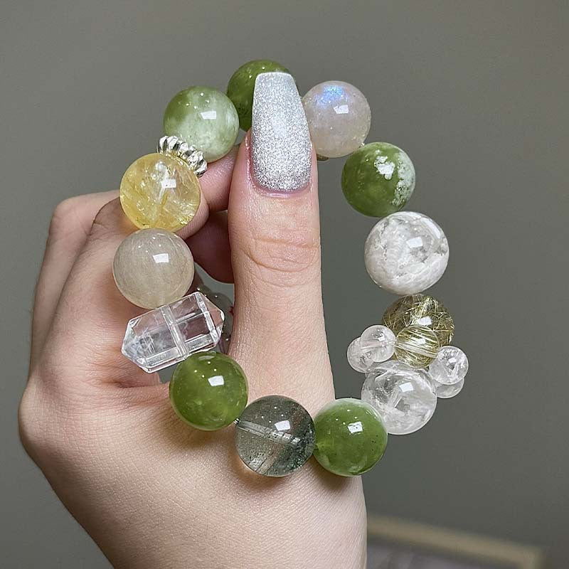 Dansenmonk Green Serpentine Jade Mixed Crystal Wealth Bracelet | Healing Manifestation Talisman