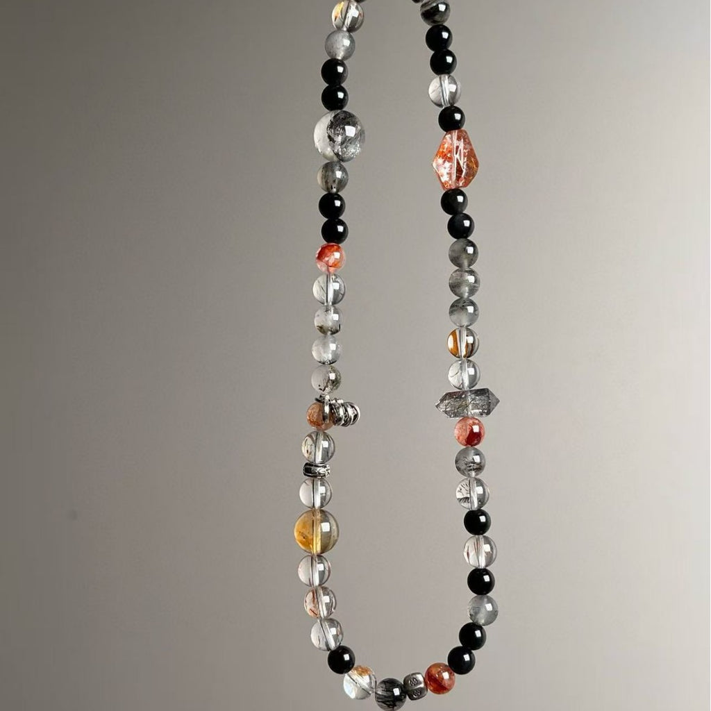Natural Double-Loop Phantom Quartz Obsidian Crystal Bracelet - Bracelet View