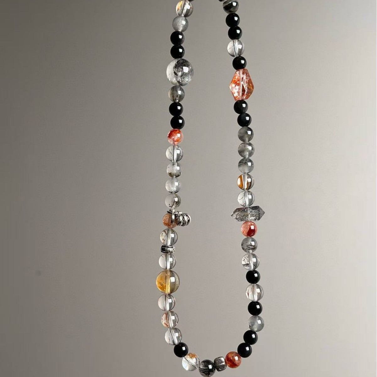 Natural Double-Loop Phantom Quartz Obsidian Crystal Bracelet - Bracelet View