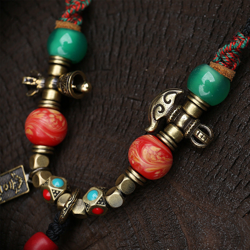 Dansenmonk Hand-Carved Buddha Tooth-Shaped Pendant Necklace Tibetan Boho Agate Beaded Sweater Chain