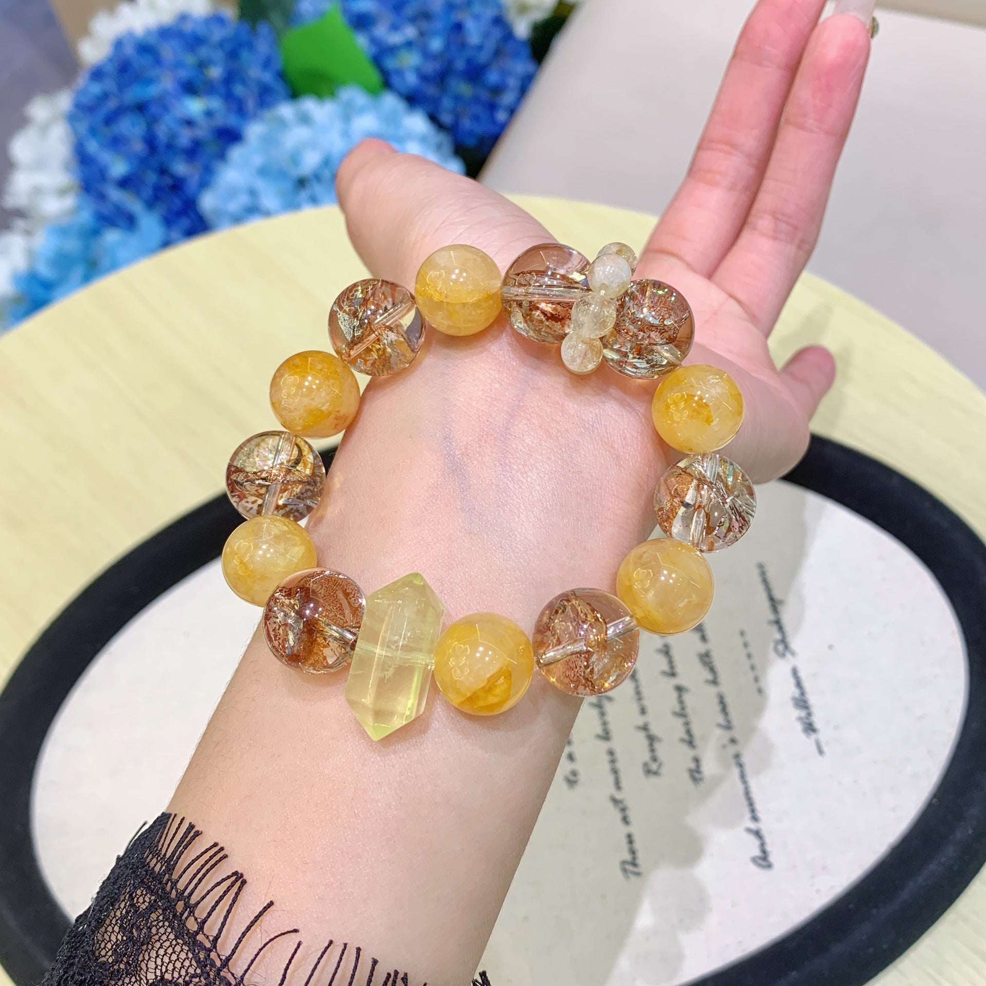 Dansenmonk Natural Clear Quartz Multi-Stone Bracelet Handcrafted Crystal Beaded Bracelet 12-14mm Gemstone Jewelry