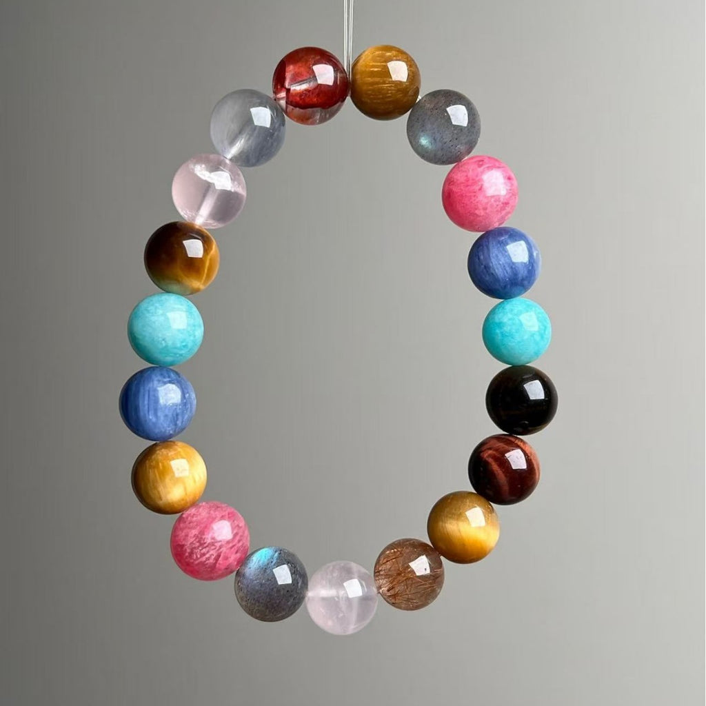Handmade 19-bead mixed crystal bracelet with vibrant layered colors