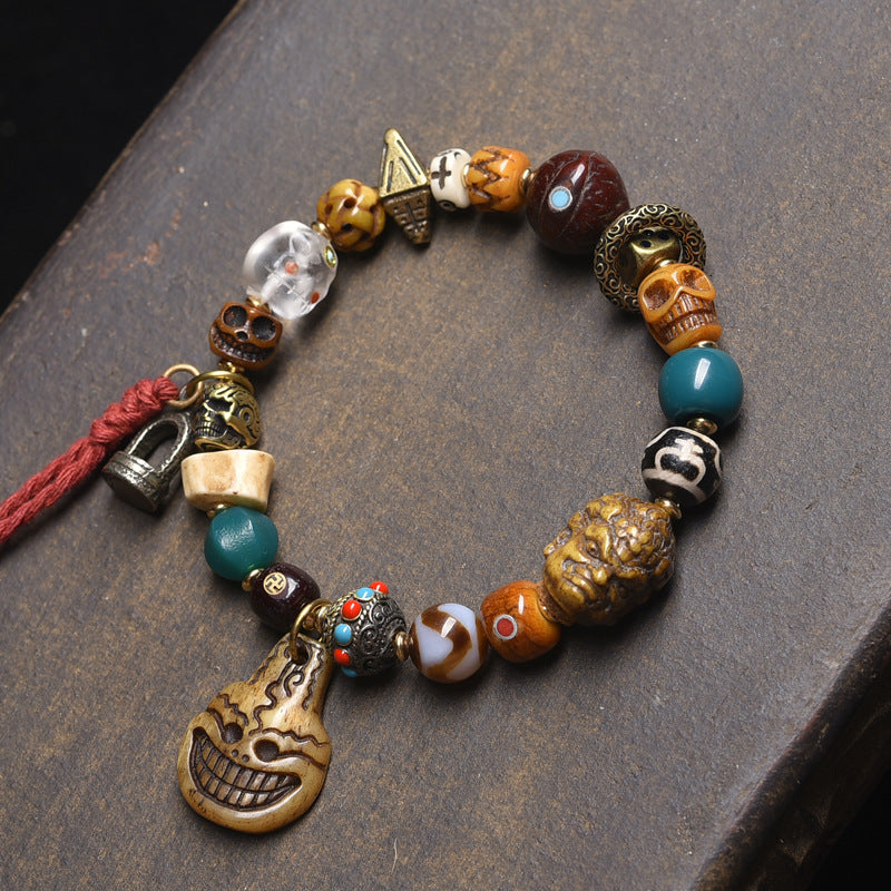 Dansenmonk Tibetan Vintage Returned Bone Multi-Gem Bracelet | 16 Beads Handcrafted Yak Bone & Camel Bone Mala