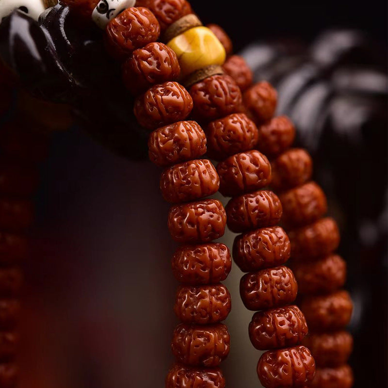 Dansenmonk Tibetan Double-Dragon 5-Petal Small Vajra Bodhi 108 Mala | Vintage Prayer Beads Necklace