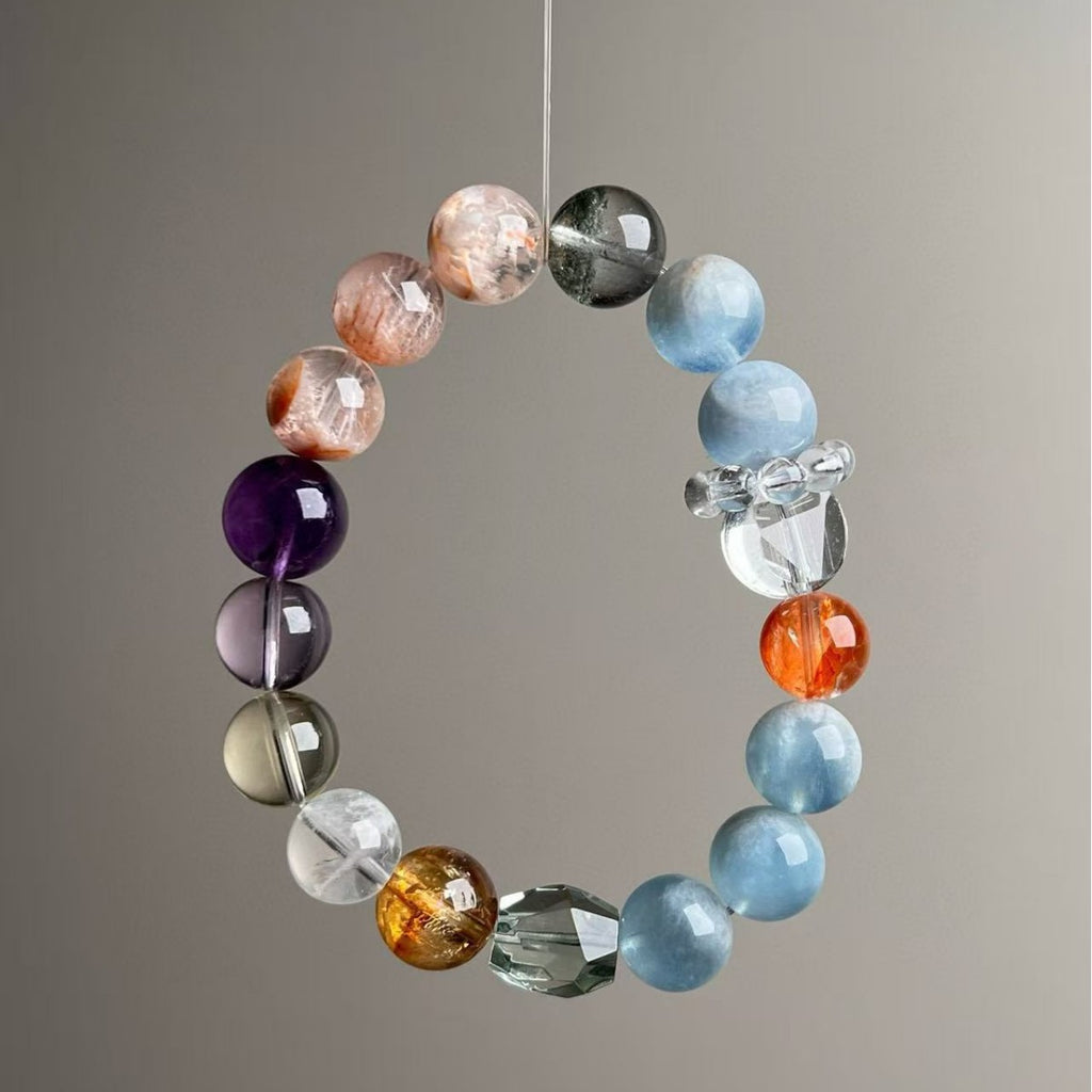 Natural Aquamarine Amethyst Clear Quartz Red Phantom Crystal Bracelet 11mm - View 3