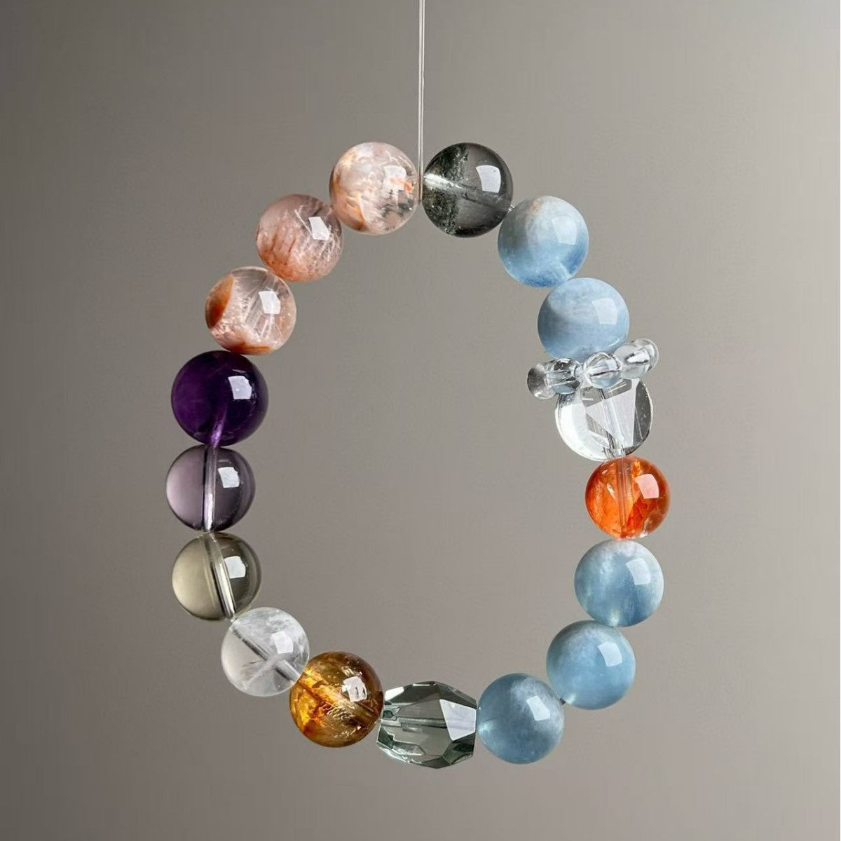 Natural Aquamarine Amethyst Clear Quartz Red Phantom Crystal Bracelet 11mm - View 3