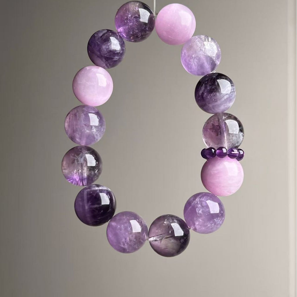Dansenmonk Natural Gradient Amethyst Bracelet 14mm Beads