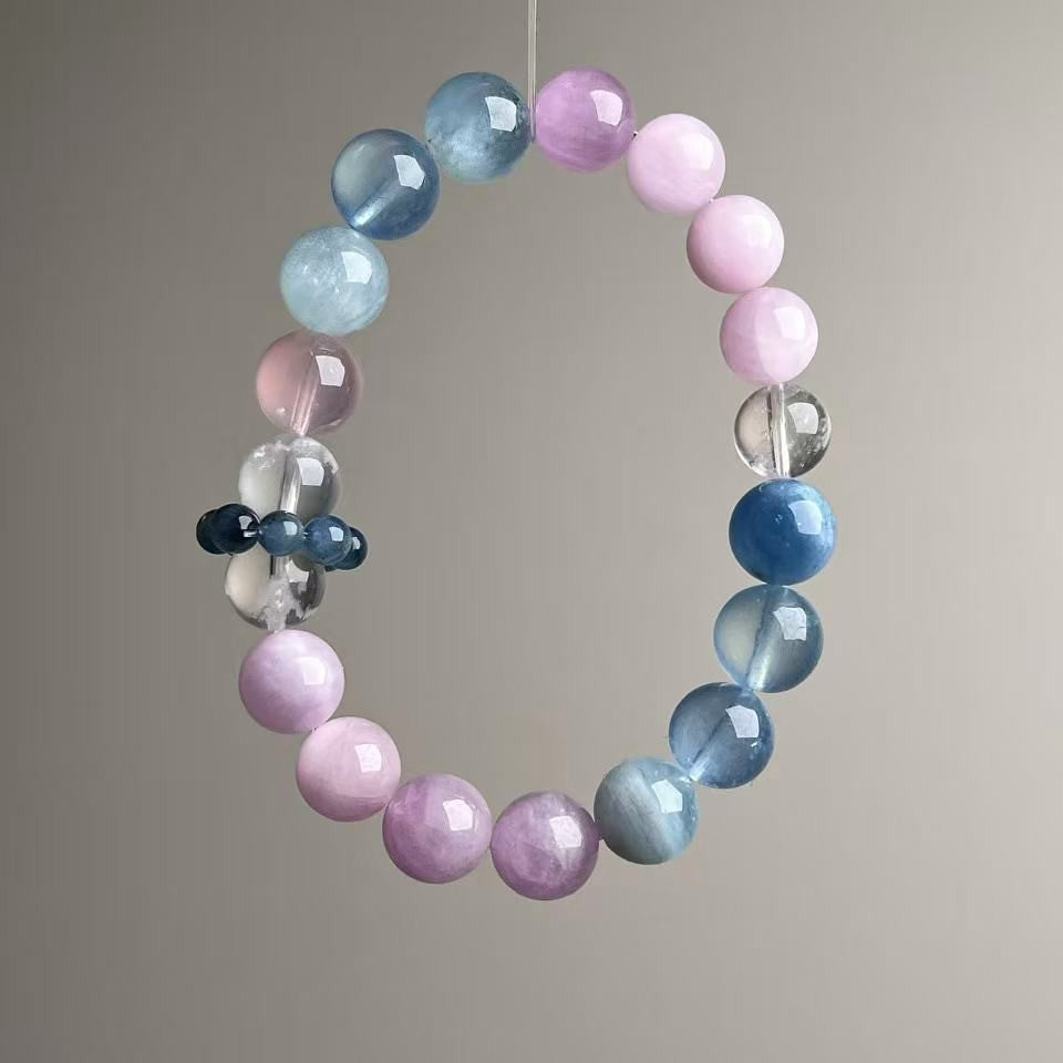 Natural Aquamarine Kunzite Clear Quartz Mixed Bracelet 10mm - View 3