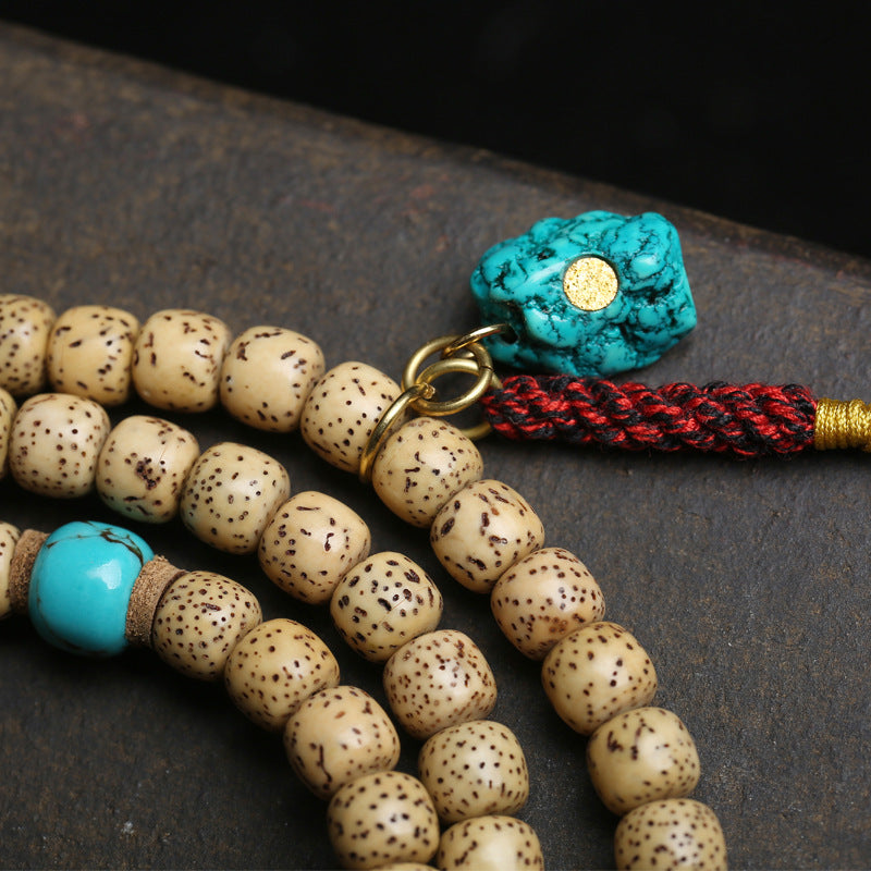 Dansenmonk Vintage Natural Hainan Old-Stock Star Moon Bodhi 108 Mala | Tibetan Style Prayer Bead Necklace