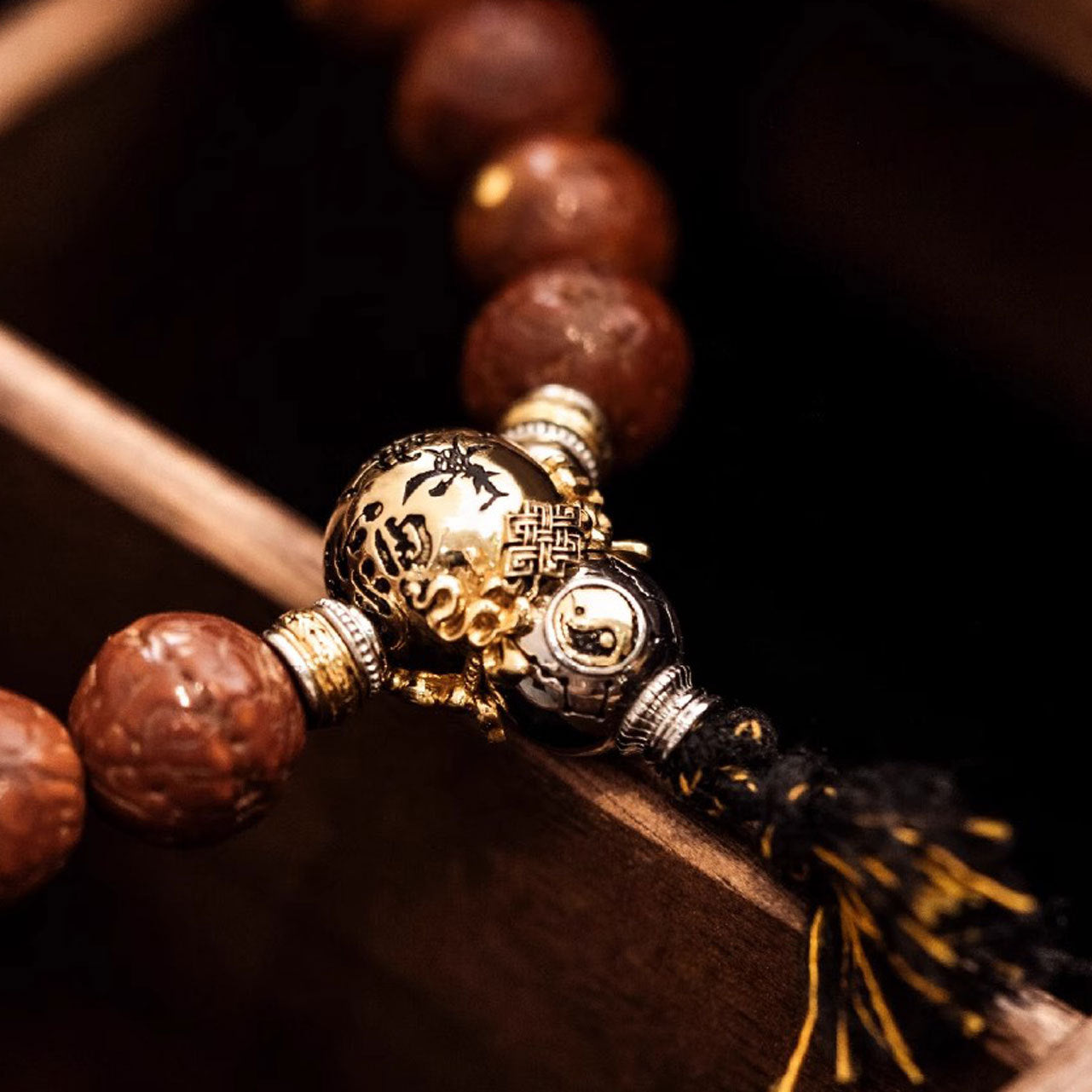 Taoist Fortune Gourd Guru Bead Set | Handcrafted Silver & Gold Tone Mala DIY Accessory for Bracelets