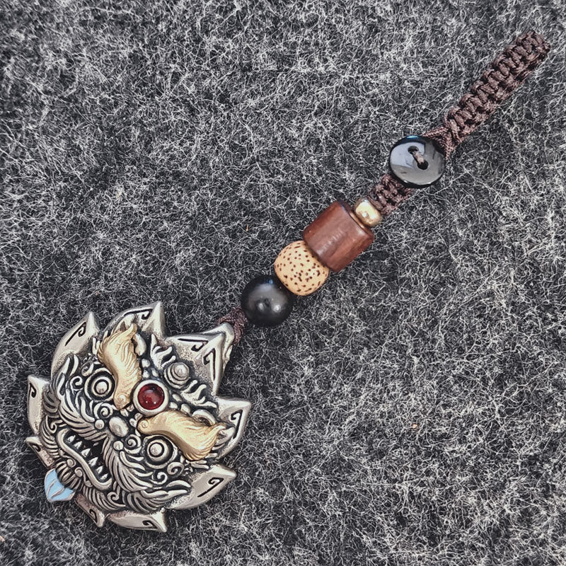 Chinese Guardian Lion "Shan Gui Ling" Pendant | Antiqued Copper Amulet for Luck & Protection