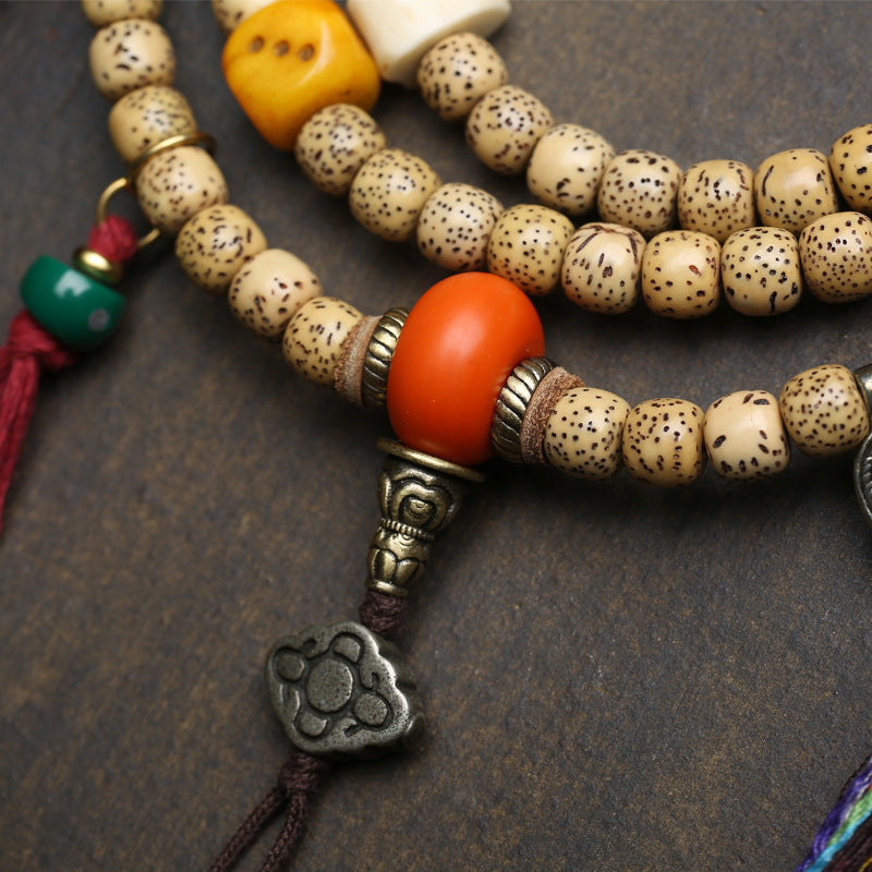 Dansenmonk Vintage Natural Hainan Old-Stock Star Moon Bodhi 108 Mala | Tibetan Style Prayer Bead Necklace