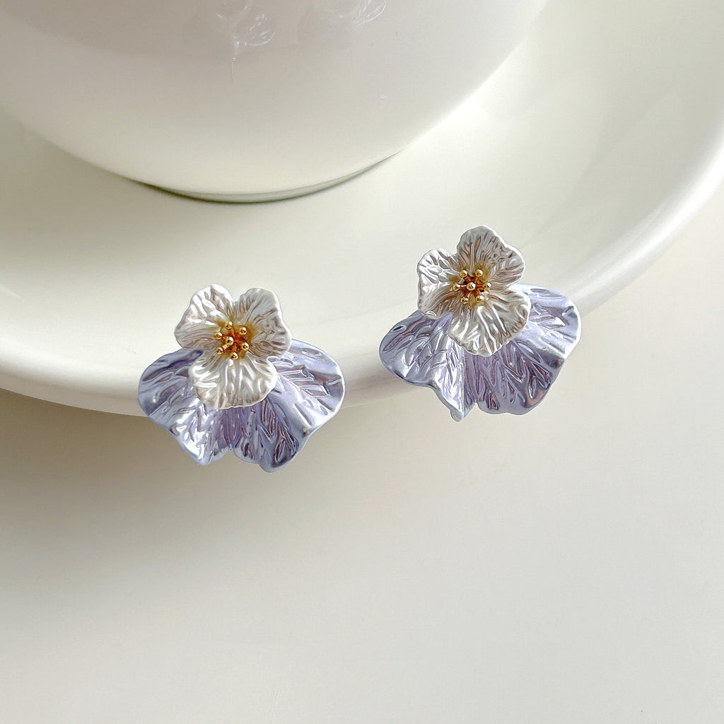 Purple French Style 3D Flower Stud Earrings