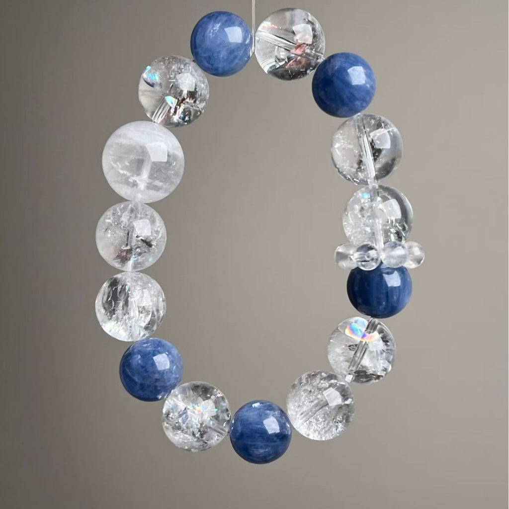 Natural Kyanite White Phantom Fire Aura Quartz Crystal Bracelet 11-14mm - View 4