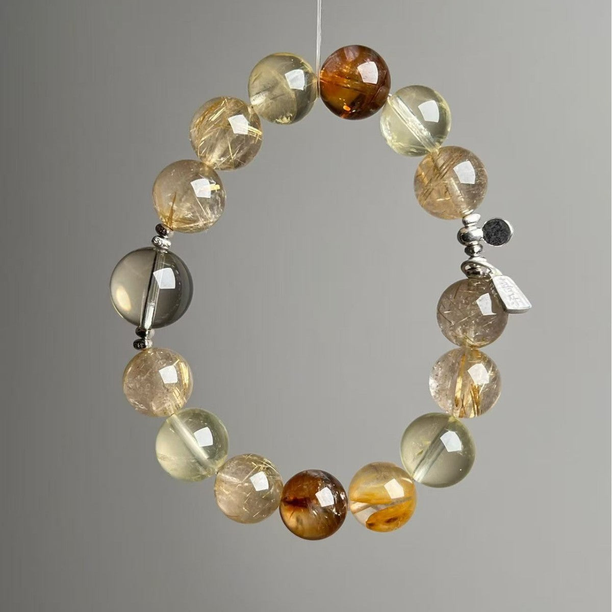 Natural Golden Rutilated Quartz Red-Yellow Phantom Crystal Bracelet 12mm - View 4