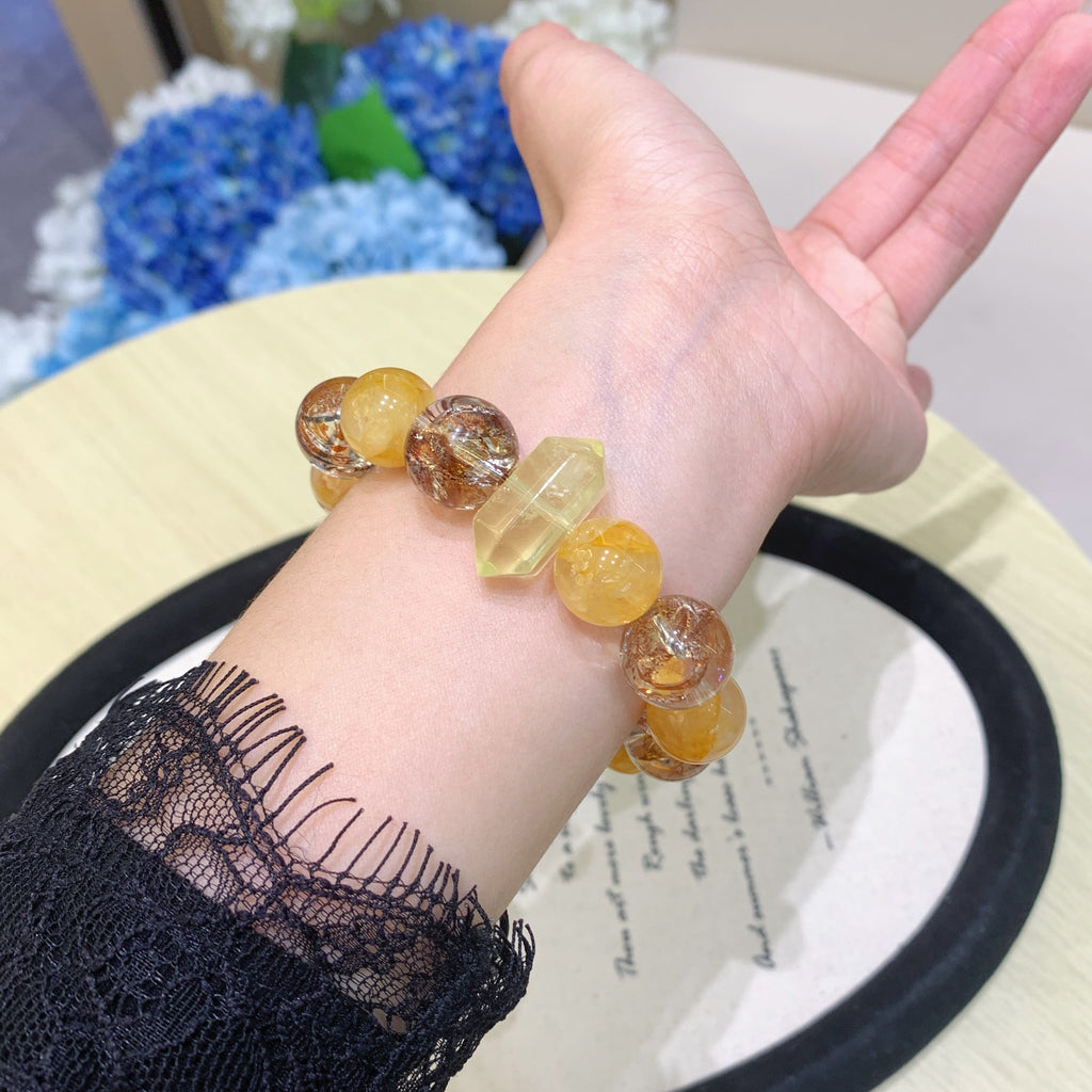 Dansenmonk Natural Clear Quartz Multi-Stone Bracelet Handcrafted Crystal Beaded Bracelet 12-14mm Gemstone Jewelry
