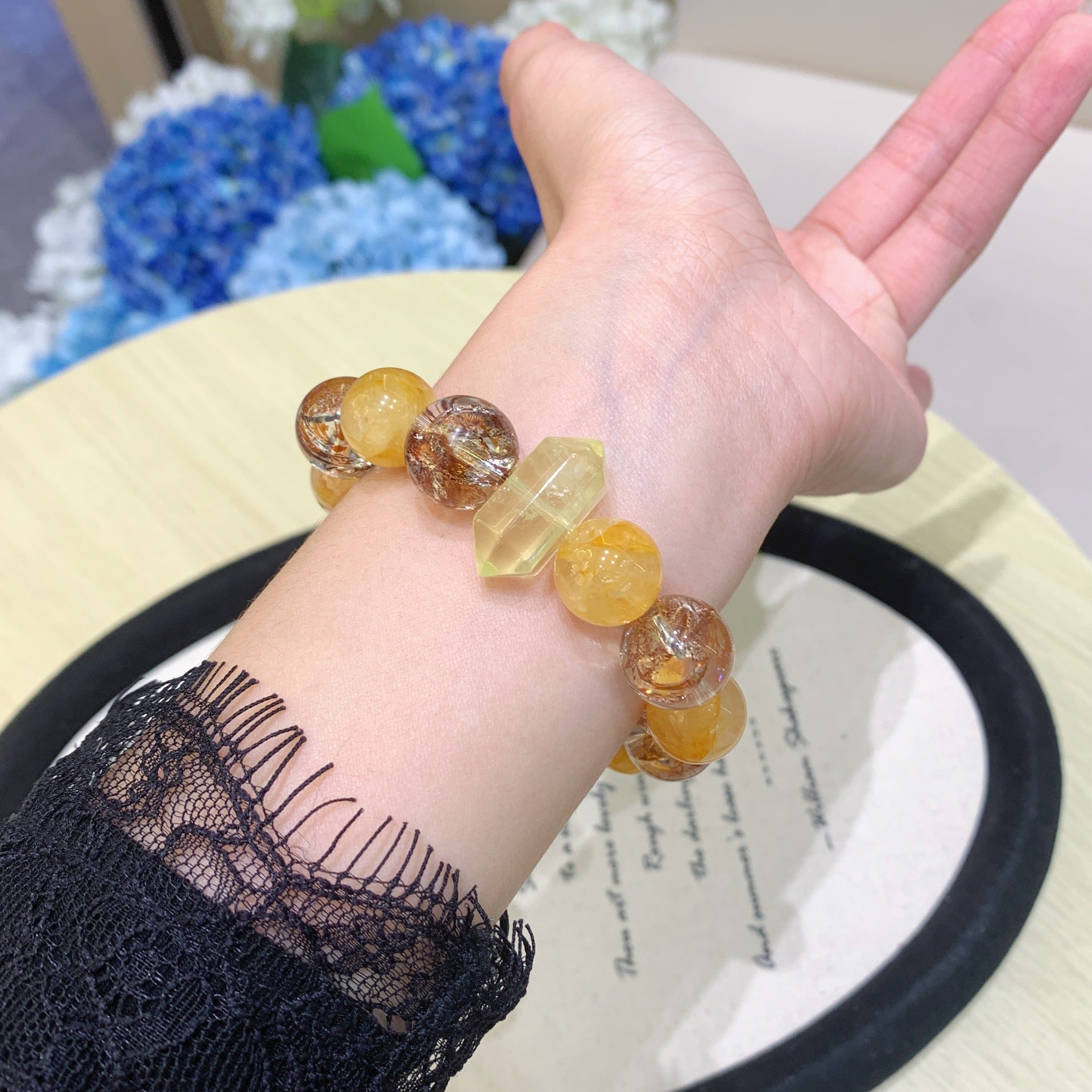Dansenmonk Natural Clear Quartz Multi-Stone Bracelet Handcrafted Crystal Beaded Bracelet 12-14mm Gemstone Jewelry